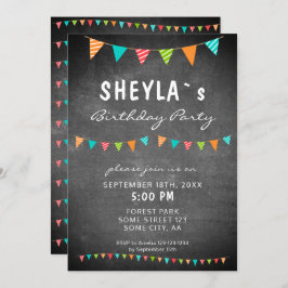 黒板カラフルバンティンフラッグスバースデーパーティー 招待状