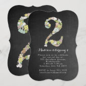 黒板ガールの花の2歳の誕生日パーティーの招待状 招待状 (正面/裏面)