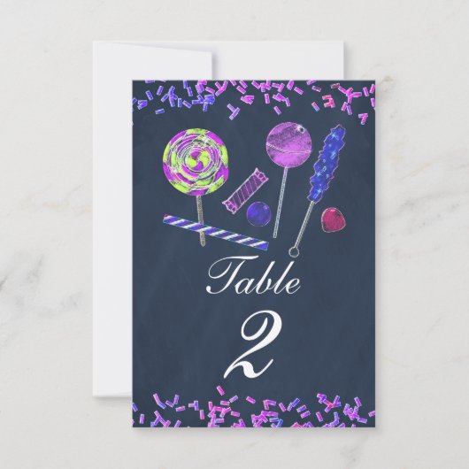 黒板キャンディランドスイーツチョークテーブル番号 招待状 (正面)