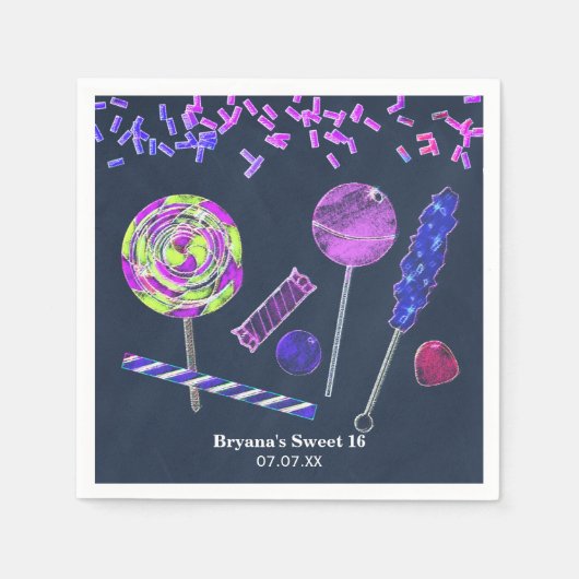黒板キャンディランドスイーツチョークドードルパーティー スタンダードカクテルナプキン (正面)