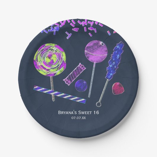 黒板キャンディランドスイーツチョークドードルパーティー ペーパープレート (正面)