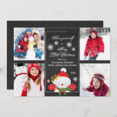 黒板キュート雪だるま4枚写真グリーティングカード シーズンカード (正面/裏面)