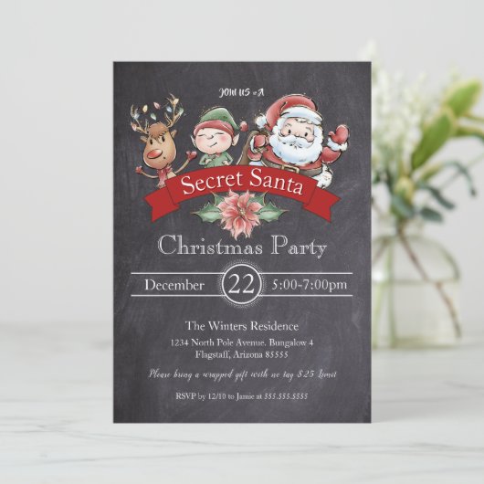 黒板ギフト交換シークレットサンタクリスマス 招待状 (スタンド正面)
