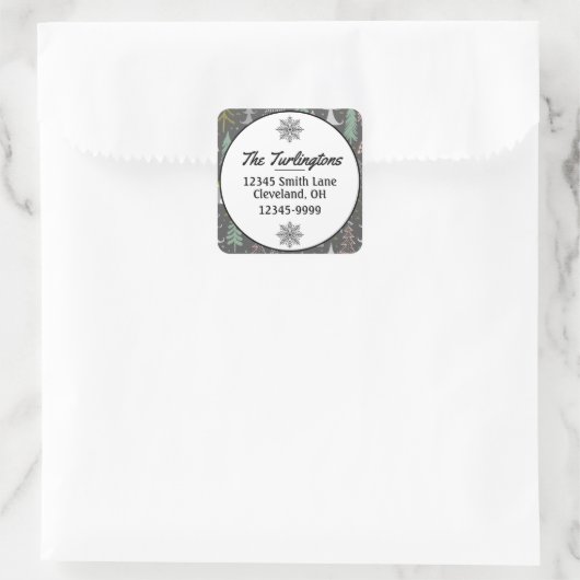 黒板クリスマスツリーとハウスピンクイエロー スクエアシール (バッグ)