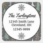 黒板クリスマスツリーとハウスピンクイエロー スクエアシール (正面)