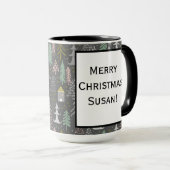 黒板クリスマスツリーとハウスピンクイエロー マグカップ (正面右)