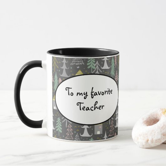 黒板クリスマスツリーとハウスピンクイエロー マグカップ (ドーナツ)