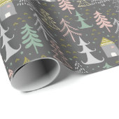 黒板クリスマスツリーとハウスピンクイエロー ラッピングペーパー (ロールコーナー)