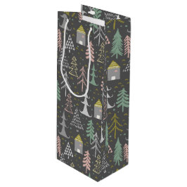 黒板クリスマスツリーとハウスピンクイエロー ワインギフトバッグ