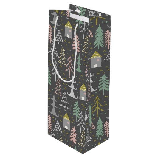 黒板クリスマスツリーとハウスピンクイエロー ワインギフトバッグ (正面アングル)