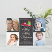 黒板クリスマスツリー4枚写真グリーティングカード シーズンカード (スタンド正面)