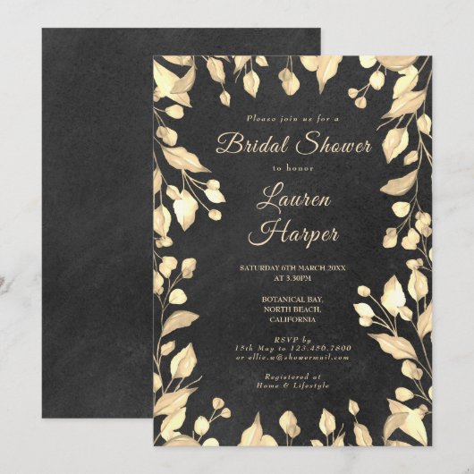 黒板クリーム フローラル ブライダルシャワー 招待状 (正面/裏面)