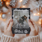 黒板グリーンリーフォトクリスマスカード シーズンカード