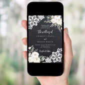 黒板グレーの白いバラ結婚のレース 招待状