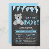 黒板グレーテディベア男の子ベビーシャワー 招待状 (正面/裏面)