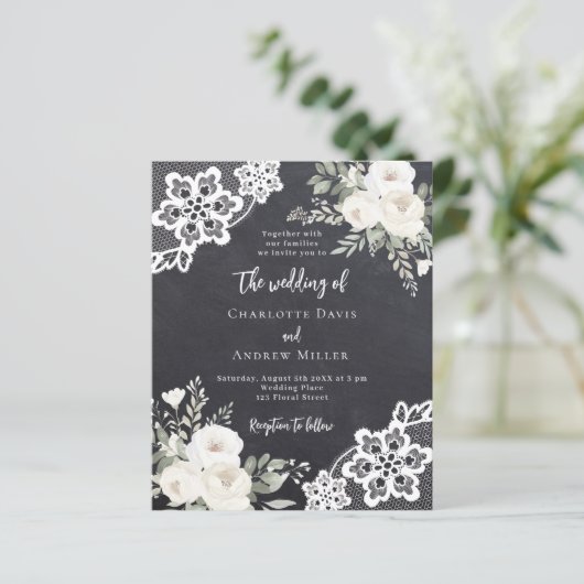 黒板グレーホワイトレース結婚式招待状 (スタンド正面)