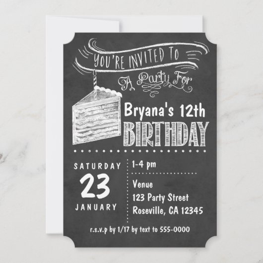 黒板ケーキスライスバースデーパーティ招待状 招待状 (正面)