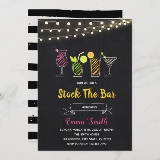 黒板コックテール  バーをストックする  招待状 (正面/裏面)