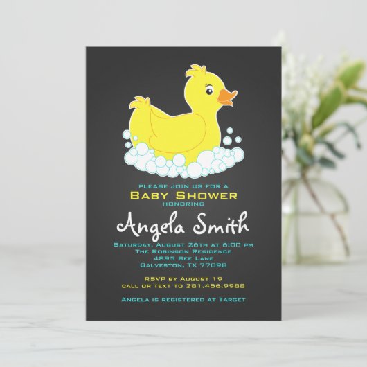 黒板ゴムダッキー(アヒルちゃん)ベビーシャワー 招待状 (スタンド正面)