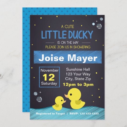 黒板ゴムダッキー(アヒルちゃん)招待状(少年) 招待状 (正面/裏面)