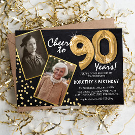 黒板ゴールドバルーン 2 枚の写真 90歳の誕生日 招待状