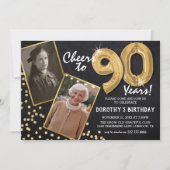 黒板ゴールドバルーン 2 枚の写真 90歳の誕生日 招待状 (正面)