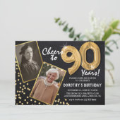 黒板ゴールドバルーン 2 枚の写真 90歳の誕生日 招待状 (スタンド正面)