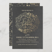 黒板ゴールドフォイルフローラブーケボール 招待状 (正面/裏面)