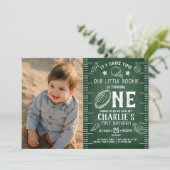 黒板サッカー競技場写真第1回誕生日 招待状 (スタンド正面)