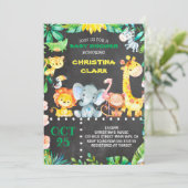 黒板サファリジャングル動物ベビーシャワー 招待状 (スタンド正面)