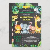 黒板サファリジャングル動物ベビーシャワー 招待状 (正面/裏面)