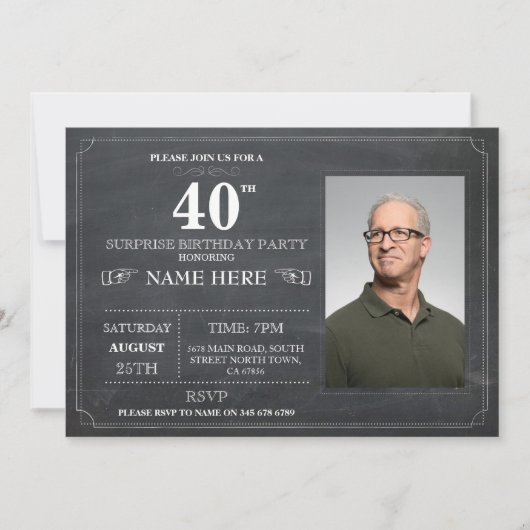 黒板サプライズ誕生日パーティー40歳招待状 招待状 (正面)