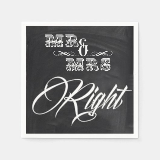 黒板シックヴィンテージタイポグラフィmrとmrs スタンダードカクテルナプキン (正面)