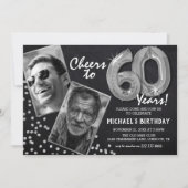 黒板シルバー風船2写真60誕生日 招待状 (正面)