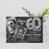 黒板シルバー風船2写真60誕生日 招待状 (スタンド正面)