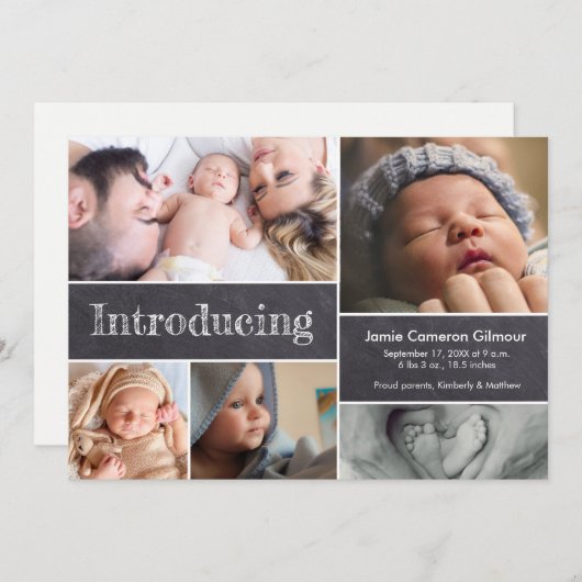 黒板シンプルベビー複数枚 案内状 (正面/裏面)