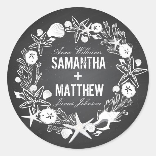 黒板シーシェル結婚ズのギフトラベル ラウンドシール (正面)