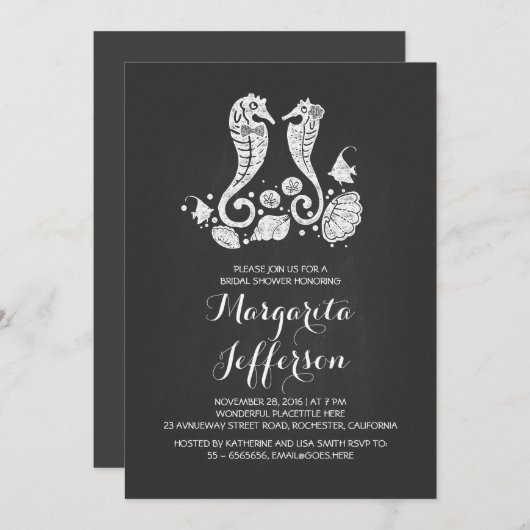 黒板シーホースビーチブライダルシャワー招待状 招待状 (正面/裏面)