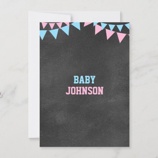 黒板ジェンダーがパーティーの赤ちゃんシャワーを明かす 招待状 (裏面)