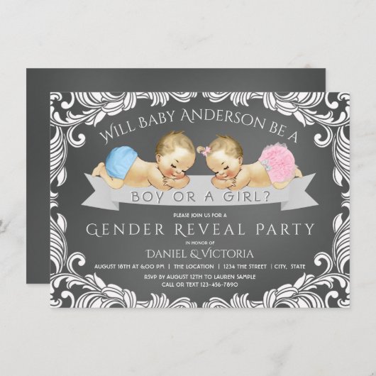 黒板ジェンダーリビールシャワー招待状 招待状 (正面/裏面)