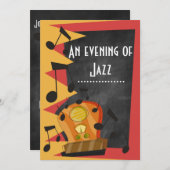 黒板ジャズブルーステーマパーティー 招待状 (正面/裏面)