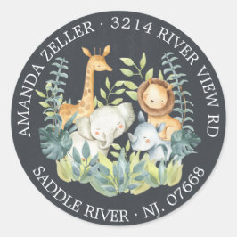 黒板ジャングルベビーシャワー差出人住所ラベル ラウンドシール