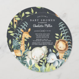 黒板ジャングル動物の赤ちゃんシャワー 招待状