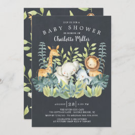 黒板ジャングル動物の赤ちゃんシャワー 招待状