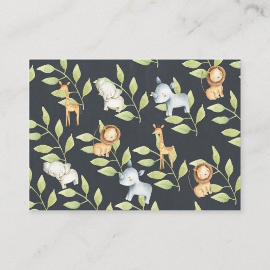 黒板ジャングル動物ベビーギフトディスプレイシャワー エンクロージャーカード (裏面)