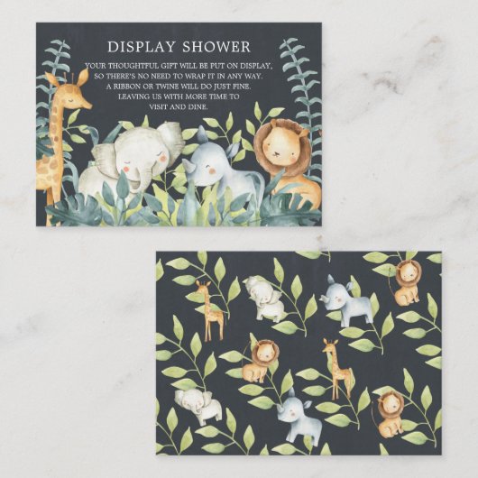 黒板ジャングル動物ベビーギフトディスプレイシャワー エンクロージャーカード (正面/裏面)