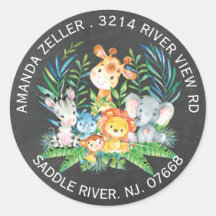 黒板ジャングル動物ベビーシャワー住所 シール