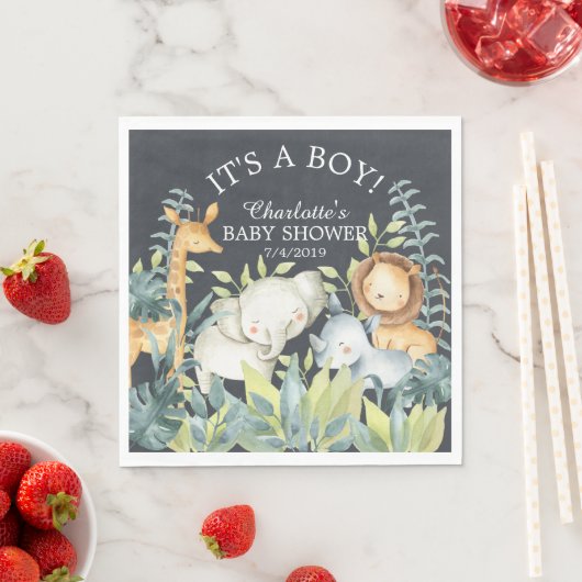 黒板ジャングル動物ベビーシャワー紙ナプキンス スタンダードランチョンナプキン (インサイチュ)