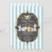 黒板ジャングル動物ボーイズベビーシャワー 招待状 (正面/裏面)