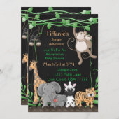 黒板ジャングル テーマのベイビー ブライダル シャワー 招待状 (正面/裏面)